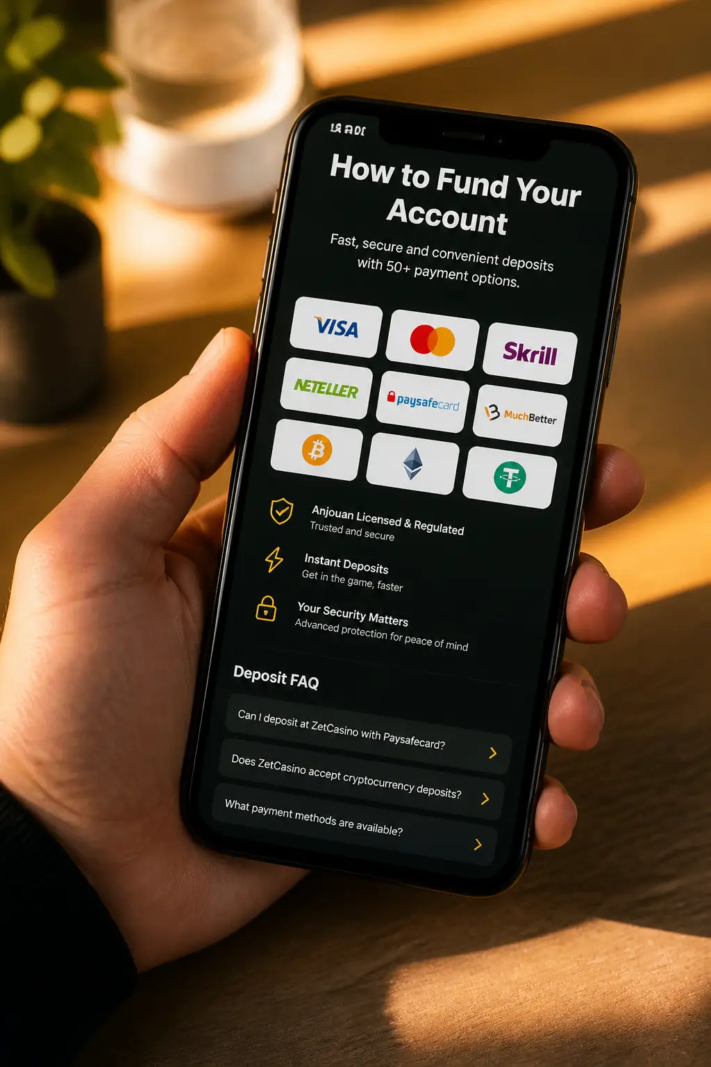 ZetCasino Deposit Methods & Payment Options visual guide for ZetCasino